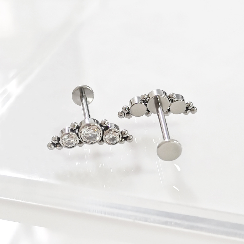 F136 Titanium Earring with Zircon Inner Teeth Welding Fashion G23 Titanium Alloy Body Piercing Jewelry Ear Bone - Image 2