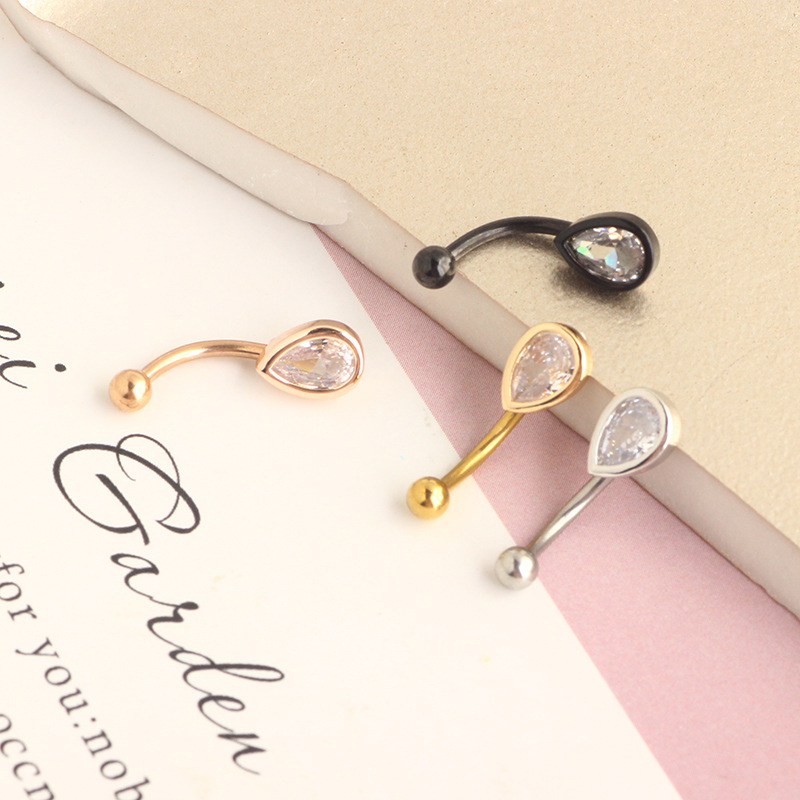 Rose Gold Stainless Steel Micro-Inlaid Zircon Water Drop Ear Nail Screw Curved Barbell Eyebrow Ring Piercing Jewelry - Image 5