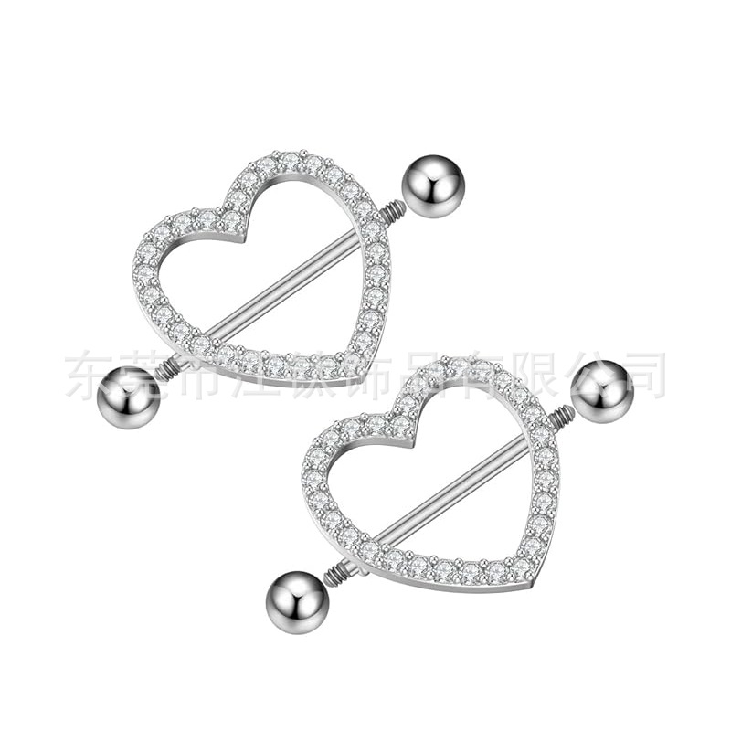 G23 Titanium Heart Breast Ring – Gold & White Zirconia Body Piercing Jewelry Custom Design - Image 3