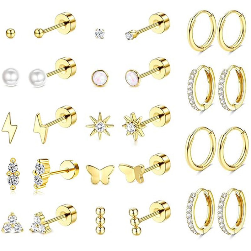 Amazon Best-Selling Fashion Earrings Set - 14 Pairs Simple Elegant Zircon Stud Earrings for Women Men Stainless Steel - Image 5