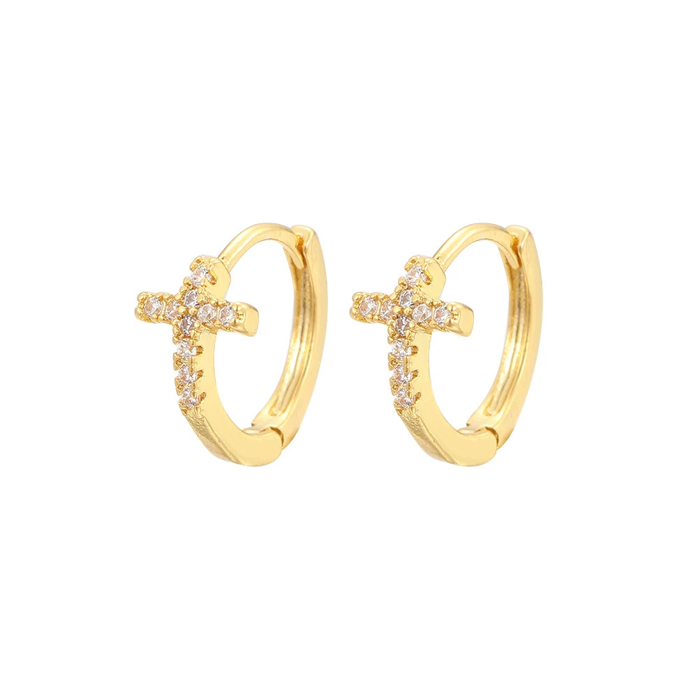 Cross Cross Inlaid Zircon Earrings for Women Hoop Ear Buckle Simple Niche Design - Image 5