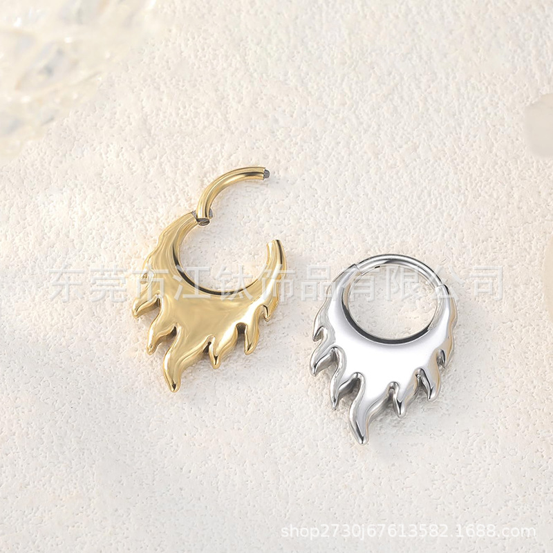 Gold Flame Nose Ring 1.2x10mm G23 Titanium Alloy Closed Ring Body Piercing Jewelry - Image 2
