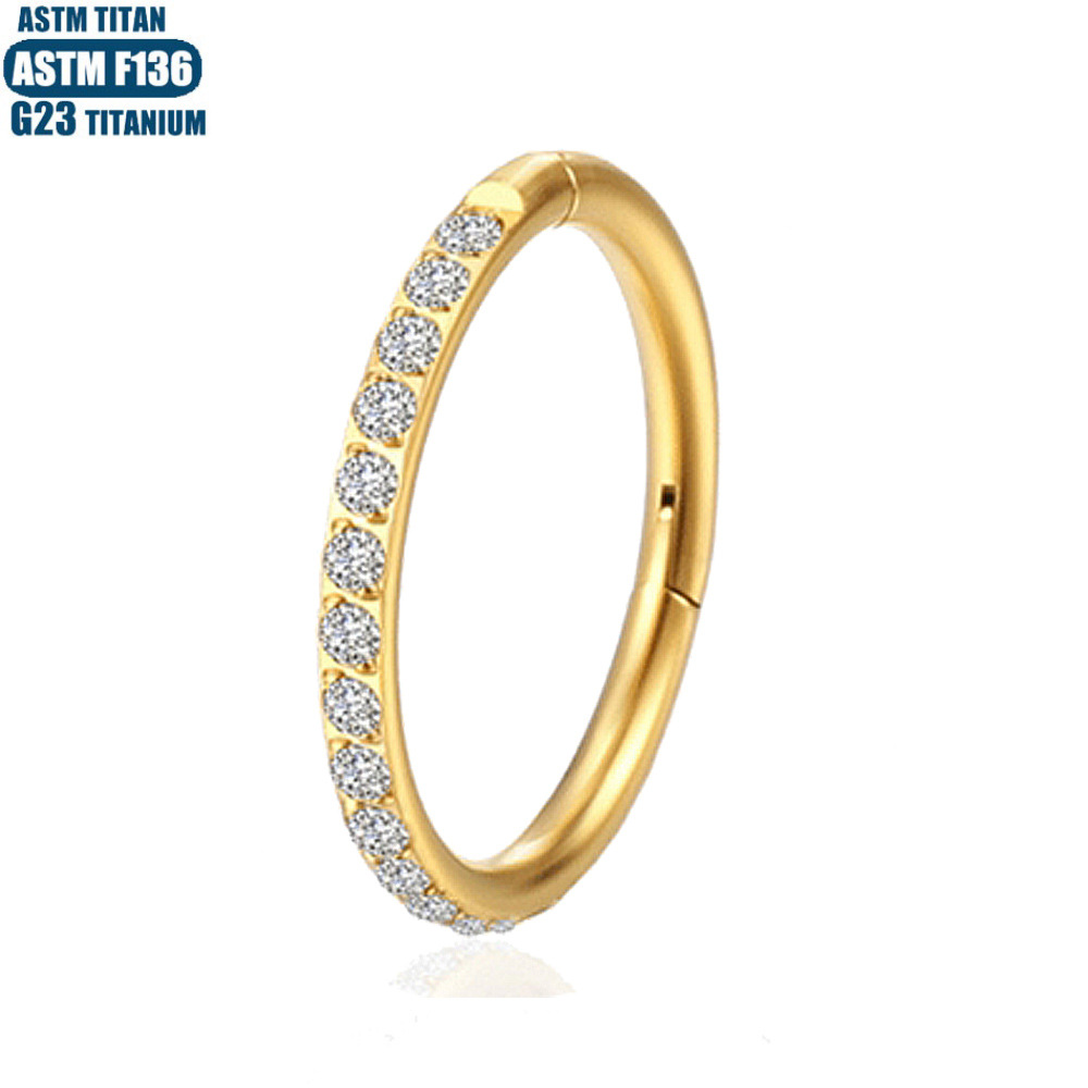 F136 Titanium Alloy Side Zircon Nose Ring Hoop Earring Cartilage Jewelry Geometric Fashion Trend - Image 2