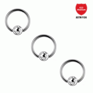 G23 Titanium Clip Ball Ring with Inlaid Zircon Cylinder Package Drill F136 BCR Ring Multi-Use Nose Ring Earring Universal Ring