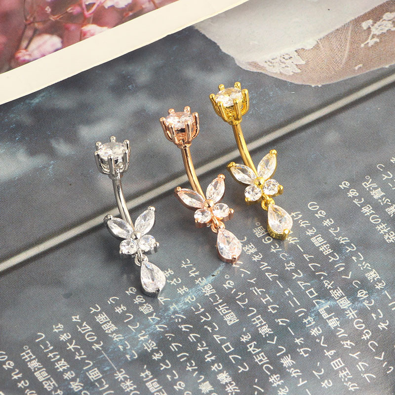 Rose Gold Water Drop Navel Ring Belly Button Ring Geometric Body Piercing Jewelry - Image 3