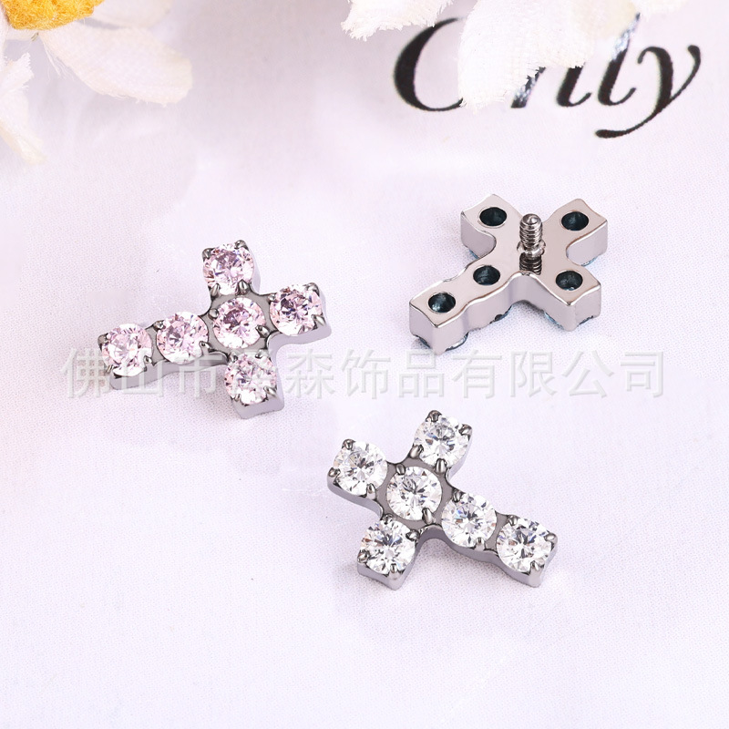 Zesen F136 Titanium Alloy Cross Earrings - G23 Titanium Lip Studs Ear Bone Studs Piercing Jewelry - Image 3