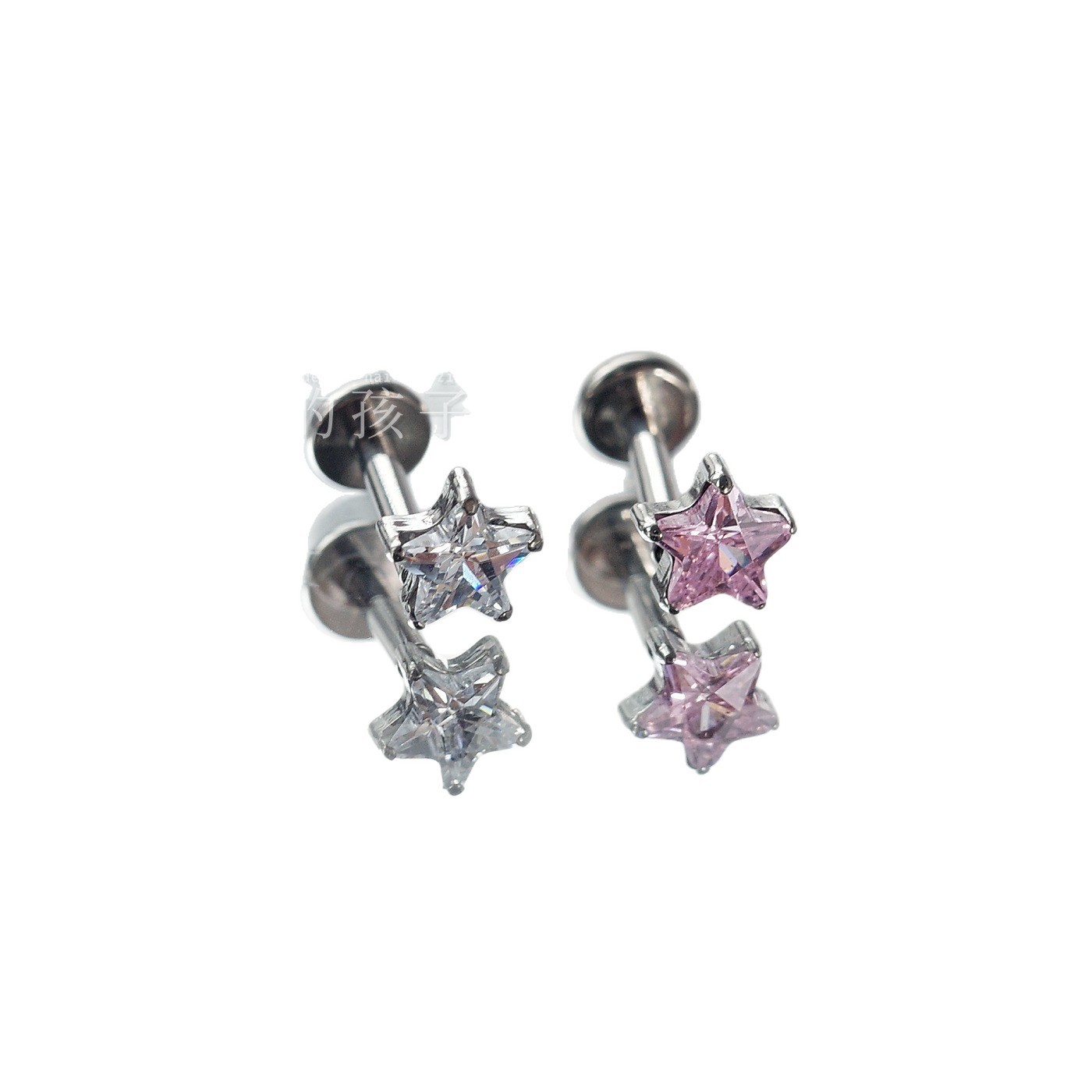 F136 Titanium Pink White Gemini Ear Studs Lip Studs Sparkling Diamond Internal Thread Labret - Image 5