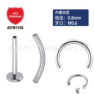 Jiang Ti F136 Titanium Internal Thread 0.8mm C-Shaped Horseshoe Ring Lip Barbell Lip Piercing Jewelry Wholesale G23 Titanium Alloy