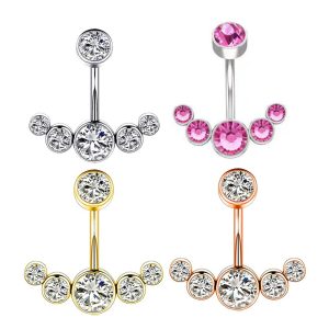 Stainless Steel Diamond Navel Ring Inner Teeth 5 Drill Navel Nails Rewind Navel Buckle Body Piercing Jewelry