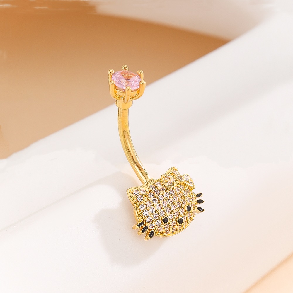 Hello Kitty Navel Button Belly Ring Cartoon Cute Girl Gold Copper Fashion Piercing Jewelry - Image 2
