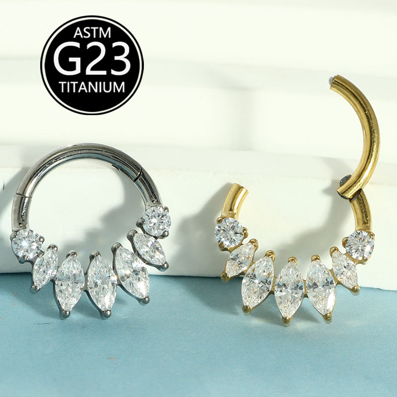 G23 Titanium Nose Ring Ear Bone Ring Zircon Inlaid Septum Ring Lip Ring Body Piercing Jewelry - Image 2