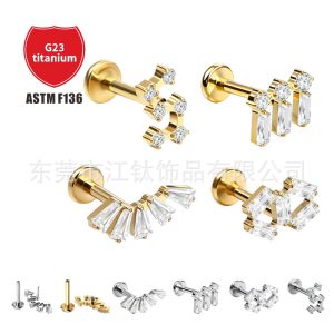 G23 Titanium Alloy Ear Cartilage Stud with Irregular Geometric CZ Inlay - 1.2x10mm Earring