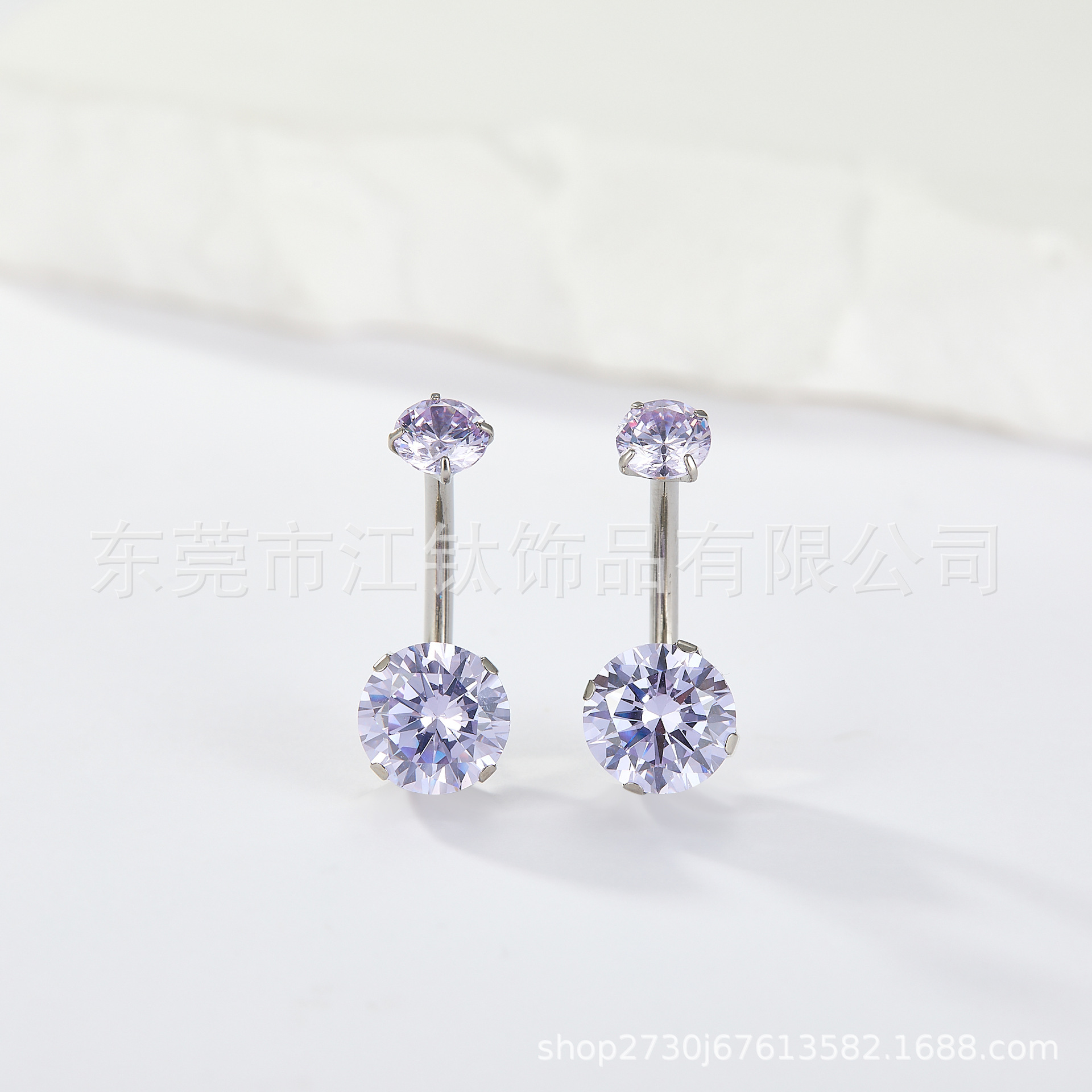 G23 Titanium Curved L-Bar Navel Ring with Zircon Double Head Inlaid G23 Titanium Alloy Body Piercing Jewelry - Image 4