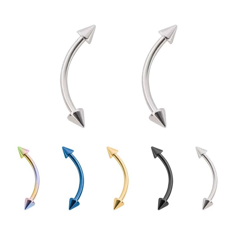G23 Titanium Alloy Externally Threaded Double-Ended Pointed Cone Round Ball Curved Barbell C-Rod Earring Tongue Nail Breast Nail Piercing Jewelry - Image 4
