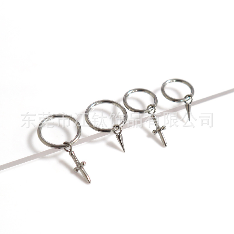 F136 Titanium Nose Ring Earring Pendant Sword Tip Cone Cross-Border G23 Titanium Alloy Body Piercing Jewelry Nose Ring Earring - Image 3