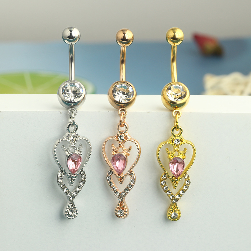 Stainless Steel Heart Belly Button Ring Dangle Navel Piercing Jewelry Rose Gold - Image 2