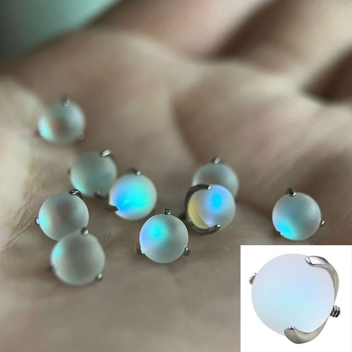 F136 Titanium Alloy Moonstone Earring Replacement Parts - G23 Round Ball Lip Stud Eyebrow Stud Tongue Stud Piercing Jewelry - Image 3