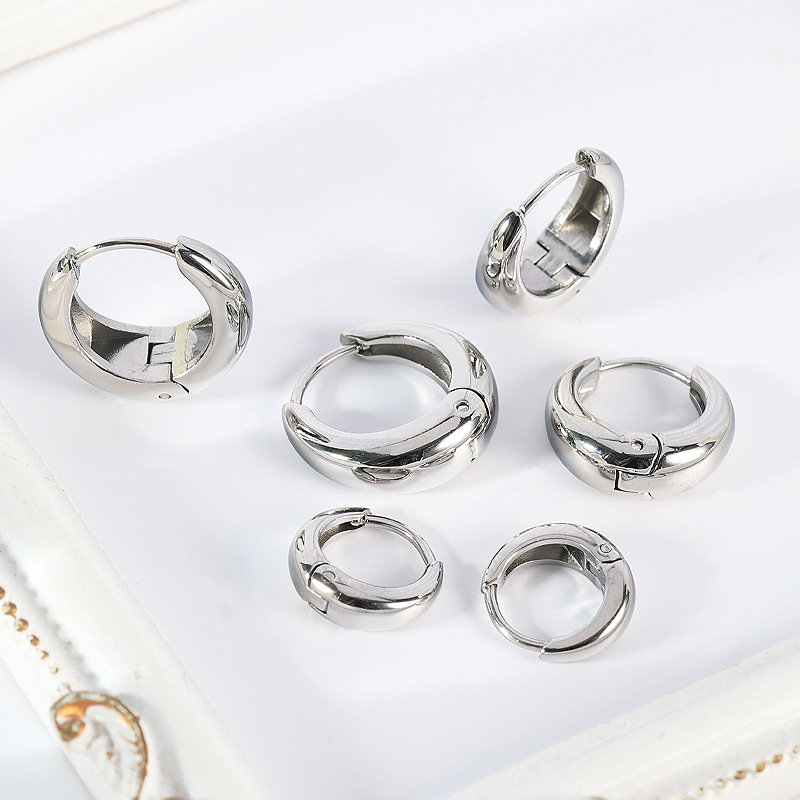 Gold Geometric Polished Stainless Steel Earrings for Women, Simple Versatile Hoop Style - Image 4