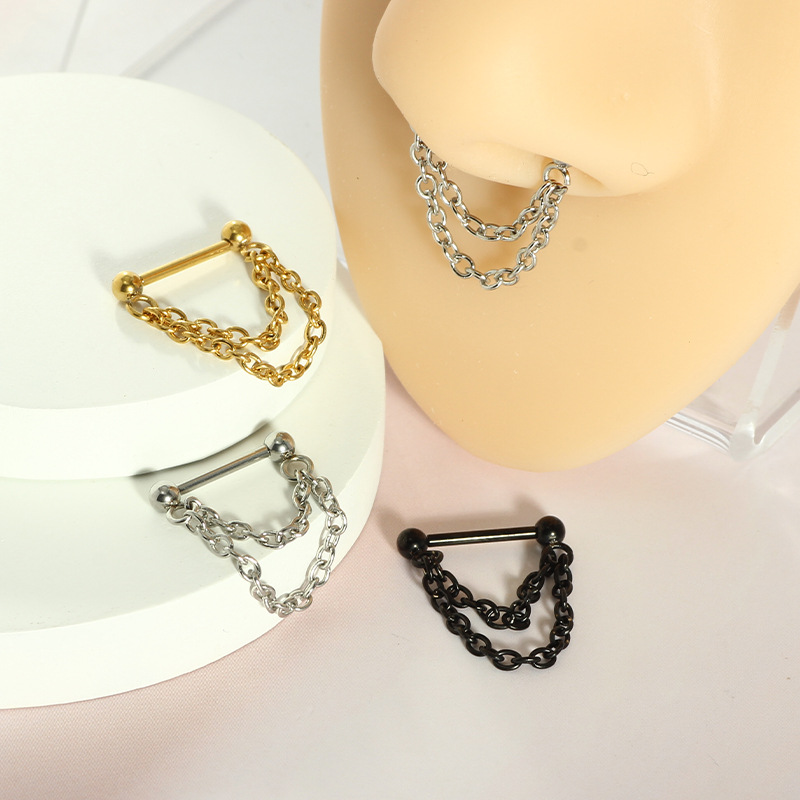 European American Punk Style 16g Nose Ring Stainless Steel Piercing Chain Barbell Pendant Jewelry - Image 4