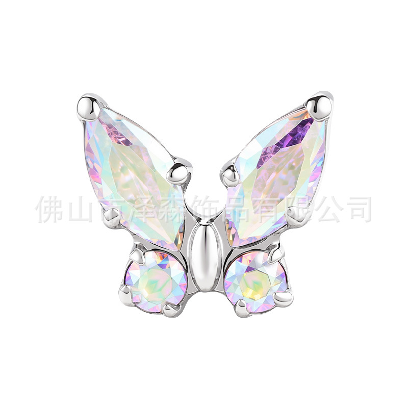 F136 Titanium Alloy Butterfly Lip Earrings with Zircon Internal Thread Body Piercing Ear Bone Studs - Image 5