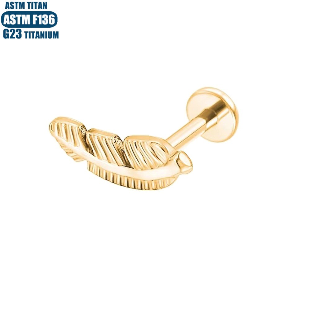F136 Titanium Feather Lip Ring Inner Thread Lip Piercing Jewelry Black - Image 4
