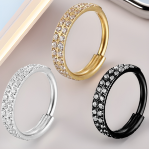 F136 Titanium Alloy Nose Ring with Double Zircon Seamless Open Ring - Cartilage Ear Bone Hoop
