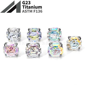 F136 Titanium Round Base Claw-Set Eight-Sided Ascher Cut Gradient Lip Stud Ear Stud Ear Bone Stud G23 Titanium Alloy Piercing Jewelry
