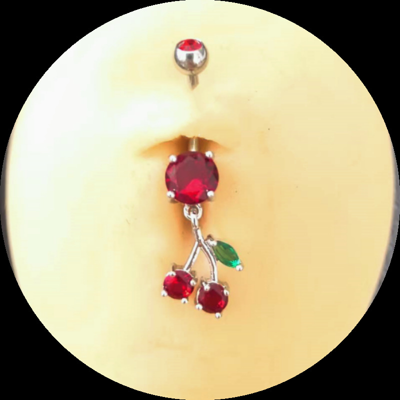 Big Red Cherry Navel Ring Dangle Belly Button Piercing Jewelry Fruit Pendant Belly Ring - Image 4
