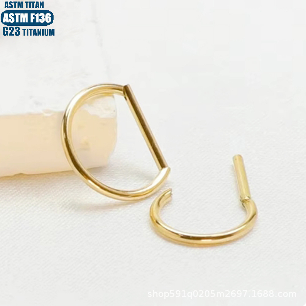 F136 Titanium Alloy D-Shaped Seamless Nose Ring Hoop - 1.2x12mm Rose Gold Closed Ring Nose Piercing Jewelry for Women - Image 2
