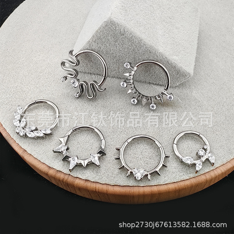G23 Titanium Nose Ring Heart Full Diamond Closed Ring Cross-Border Body Piercing Jewelry Earrings - Image 3
