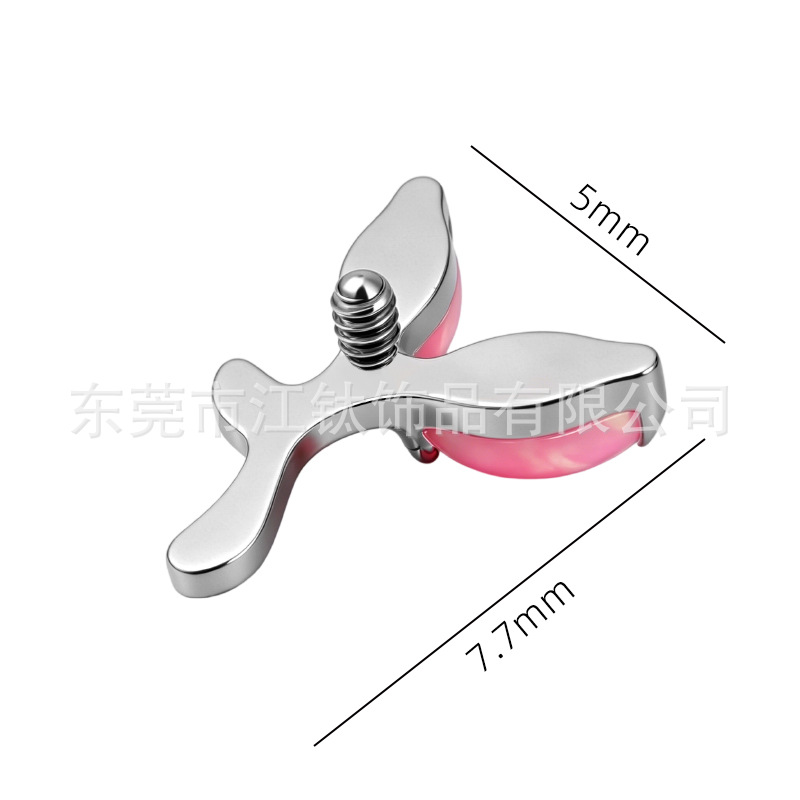 G23 Titanium Internally Threaded Opal Fish Tail Ear Cartilage Stud - 1.2mm x 10mm - Image 2