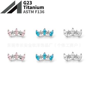 F136 Titanium Internally Threaded Marquise Zircon Crown Lip Stud Ear Stud Ear Bone Stud G23 Titanium Alloy Body Piercing Jewelry