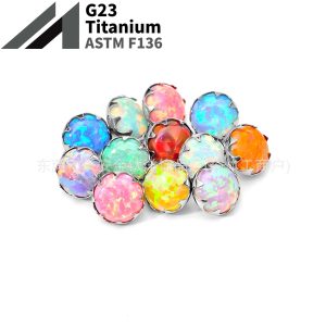 F136 Titanium Serrated Opal Inlaid Tongue Lip Ear Navel Piercing Jewelry G23 Titanium Alloy Body Jewelry