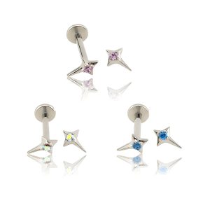 F136 Titanium Alloy Cross Four-Pointed Star Inlaid Square Stone Earrings G23 Titanium Alloy Body Piercing Lip Nail Ear Bone Nail