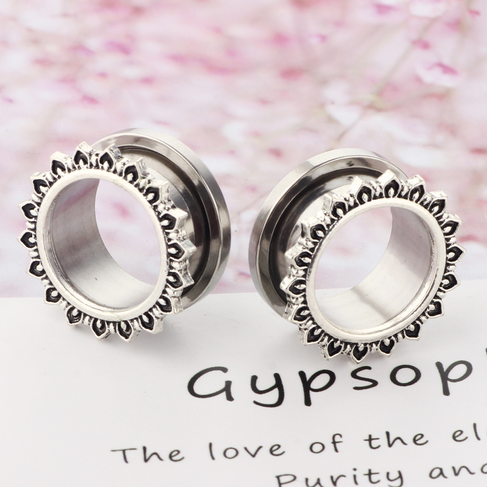 Stainless Steel Ear Stretcher Tunnels Nine Lace Ear Plug Expander 16mm Silver - Image 5