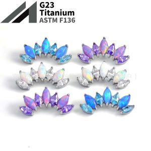 F136 Titanium Seven-Leaf Marquise Earrings Inlaid with 5A Zircon Opal Lip Nails Ear Bone Nails G23 Titanium Alloy Piercing Jewelry
