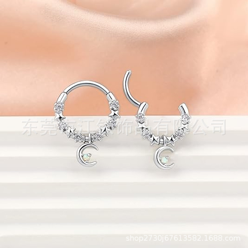 Black Zircon Moon G23 Titanium Nose Ring - 1.2mm x 10mm - ASTM F136 Titanium Alloy Body Piercing Jewelry Customizable - Image 3