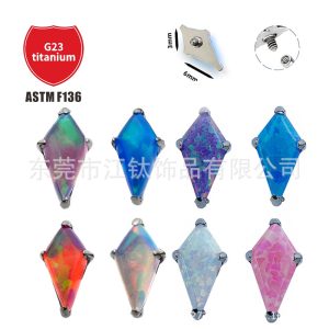 G23 Titanium Ear Bone Nail Opal Rhombus Inlaid Zircon Cross-Border Body Piercing Jewelry Ear Nail
