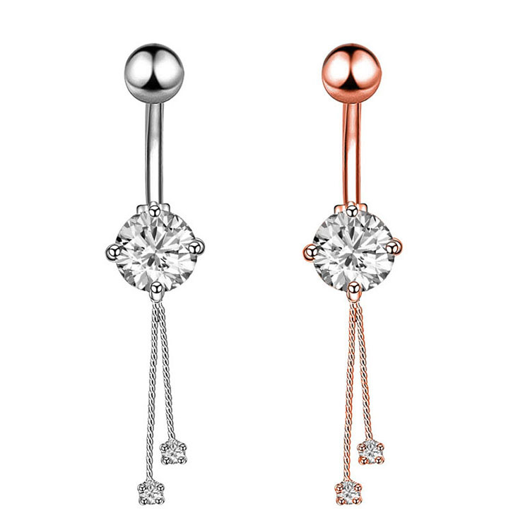Rose Gold Round Crystal Dangle Belly Button Ring 316L Surgical Steel Belly Piercing Jewelry for Women Men - Image 2