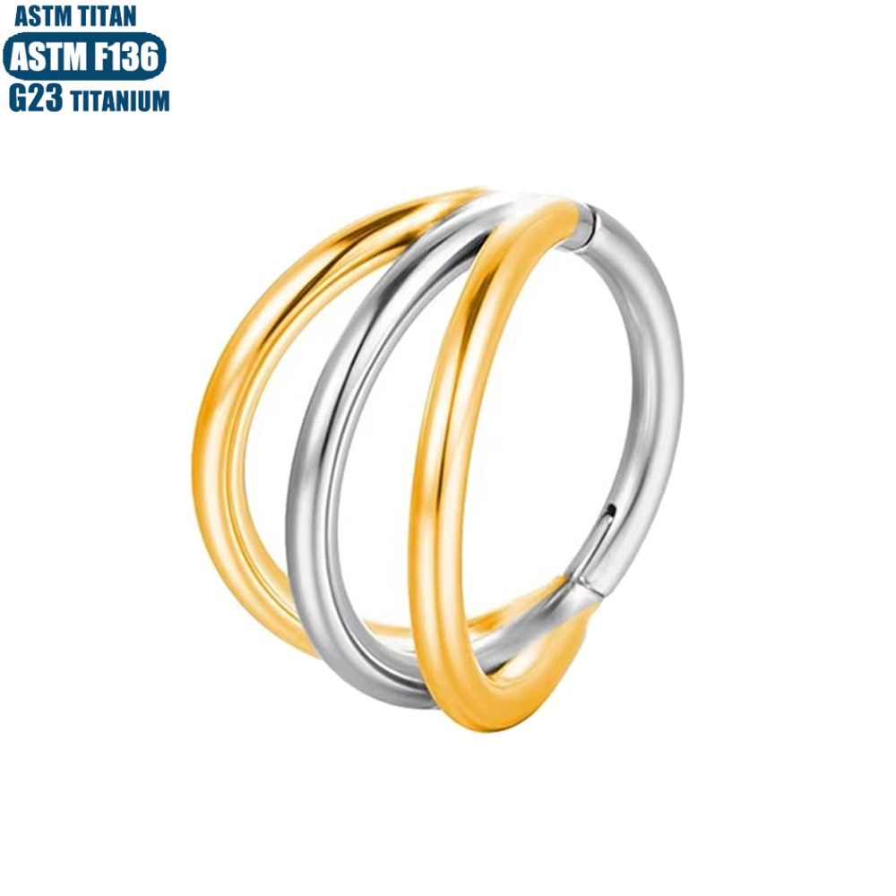 G23 Titanium Hinge Nose Ring Three-layer Separated Two-color Seamless Open Ring Piercing Earrings Female Nasal Septal Ring - Image 3