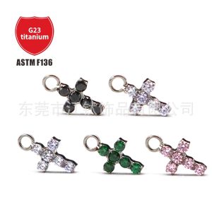 F136 Titanium Stud Earrings Cross Pendant Inlaid 5A Zircon G23 Titanium Alloy Body Piercing Ear Bone Stud Accessories