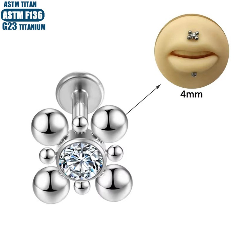 Titanium Lip Stud with Zircon Bead Cluster - 1.2x10mm Labret Stud for Lip Piercing Earring Women's Ring - Image 3