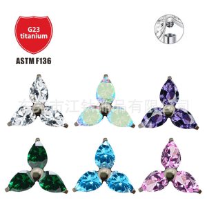 G23 Titanium Ear Nail Water Drop Clover Diamond Cartilage Stud Earring