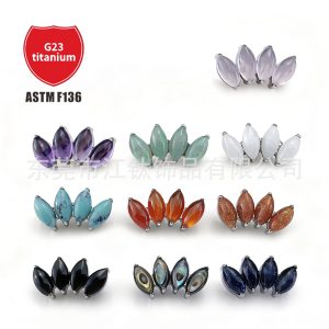 G23 Titanium Alloy Jewelry Head Horse Eye Leaf Natural Stone Body Piercing Earrings