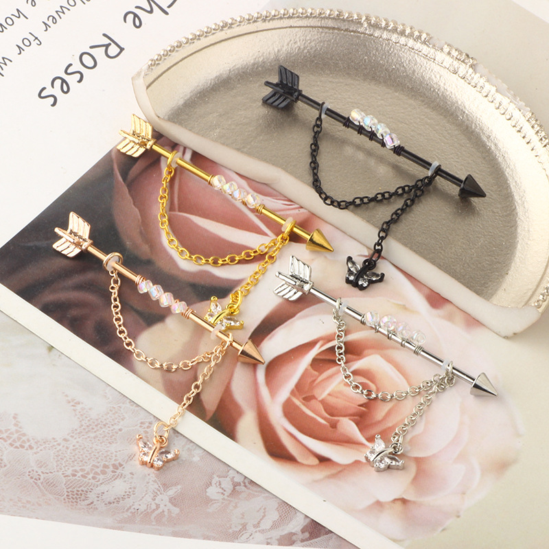 Industrial Rod Ear Chain Handmade Beads Star Dangle Long Earring Stainless Steel Black - Image 5