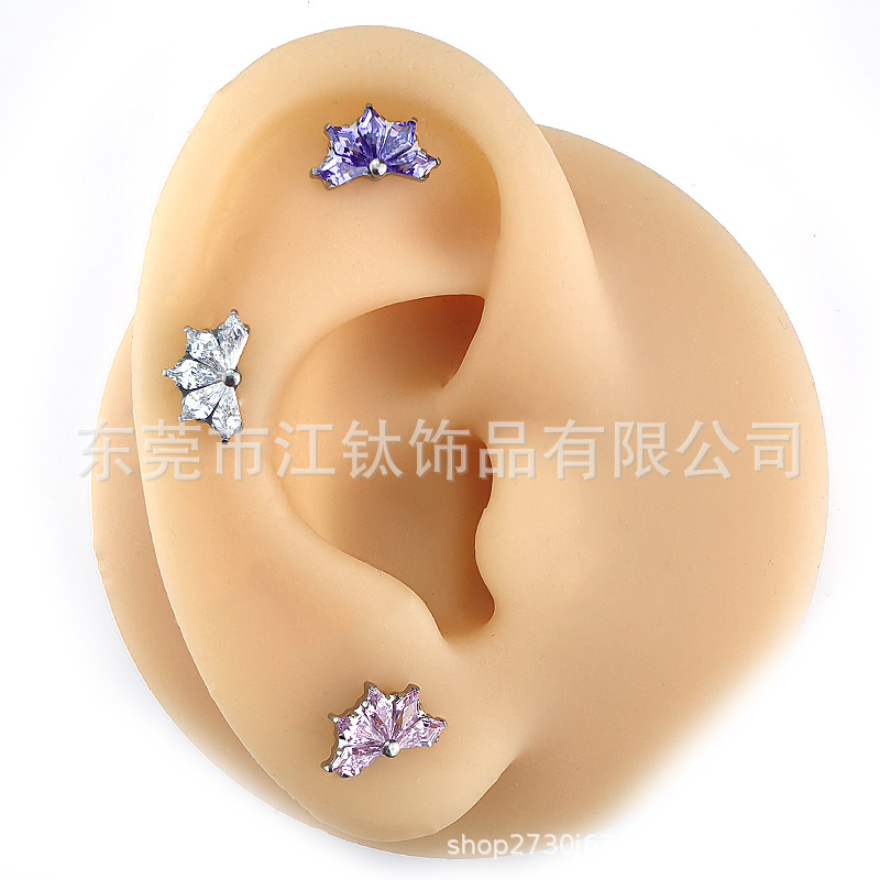 JT762 G23 Titanium Ear Bone Crown Fan Inlaid Zircon Body Piercing Earring - Image 2