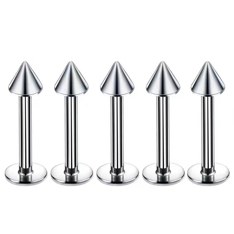 Pointed labret stud size and finish detail