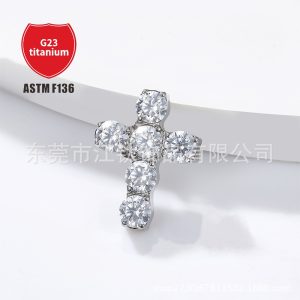 G23 Titanium Cross Ear Stud 5A Zircon ASTM F136 Piercing Jewelry Cartilage Lip Nail
