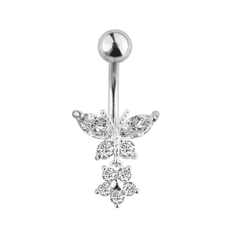 Rose Gold Butterfly Navel Ring Stainless Steel CZ Diamond Belly Button Piercing Jewelry - Image 2