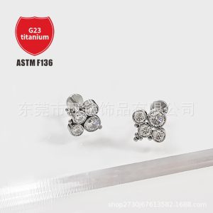 G23 Titanium Lip Piercing Stud with 5A Zircon, 1.2mm x 12mm Labret Lip Nail Earring